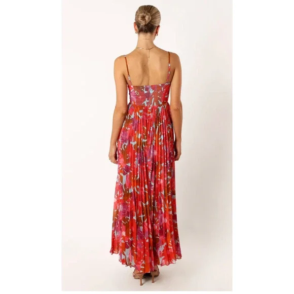 Petal & Pup Red Pink Orange Floral Pleated Maxi Dress - Picture 9 of 14